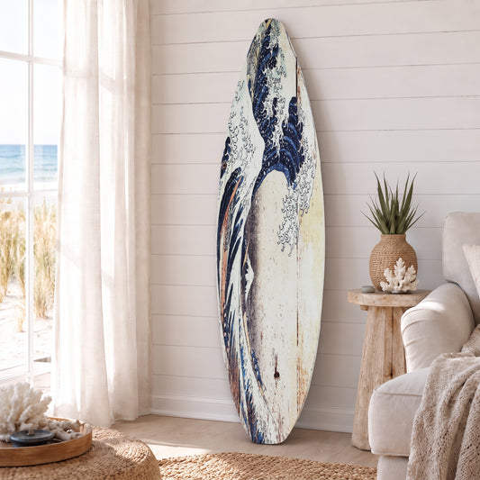 The Great Wave of Kanagawa Surfboard Plaque Wall Sign - 60"x15"