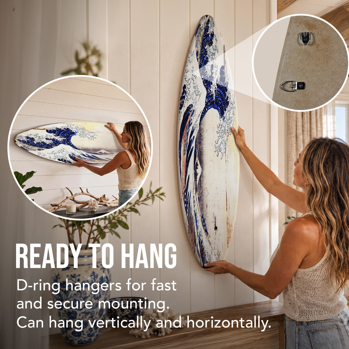 The Great Wave of Kanagawa Surfboard Plaque Wall Sign - 60"x15"