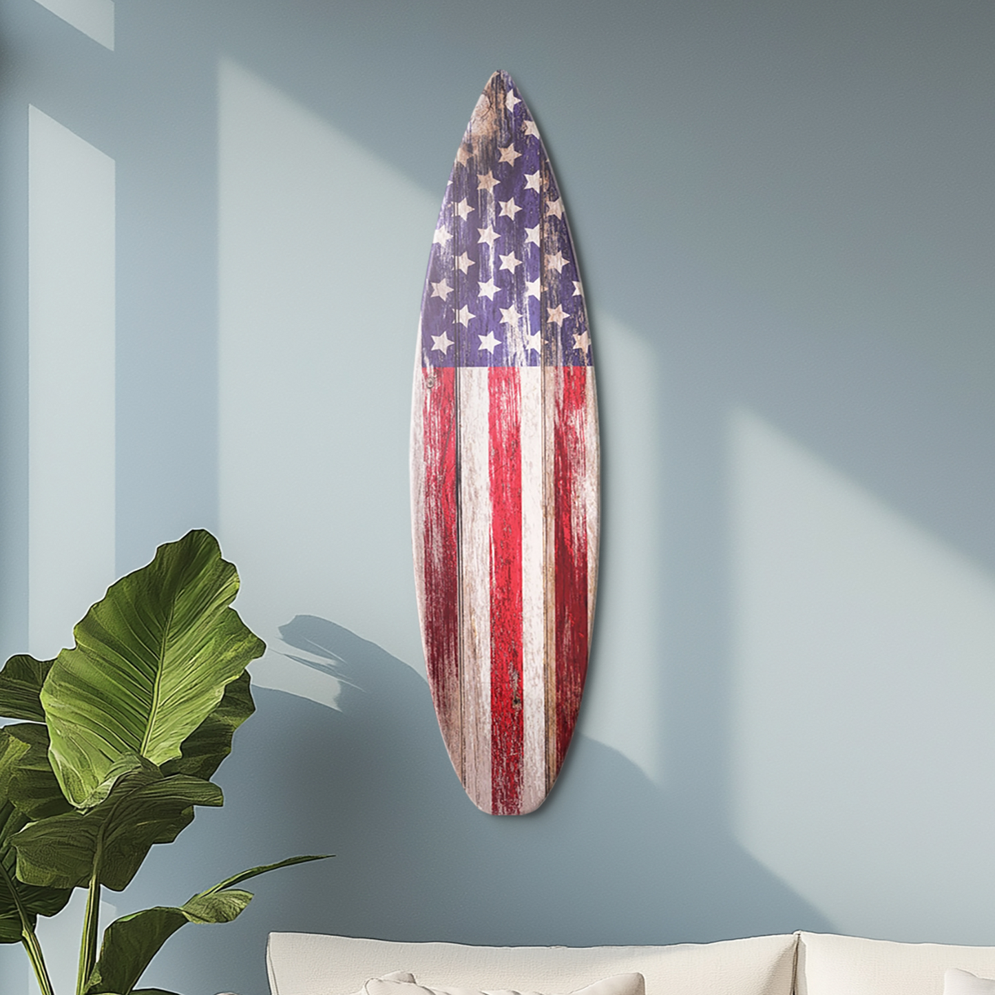 American Flag Surfboard Plaque Wall Decor - 60"x15"