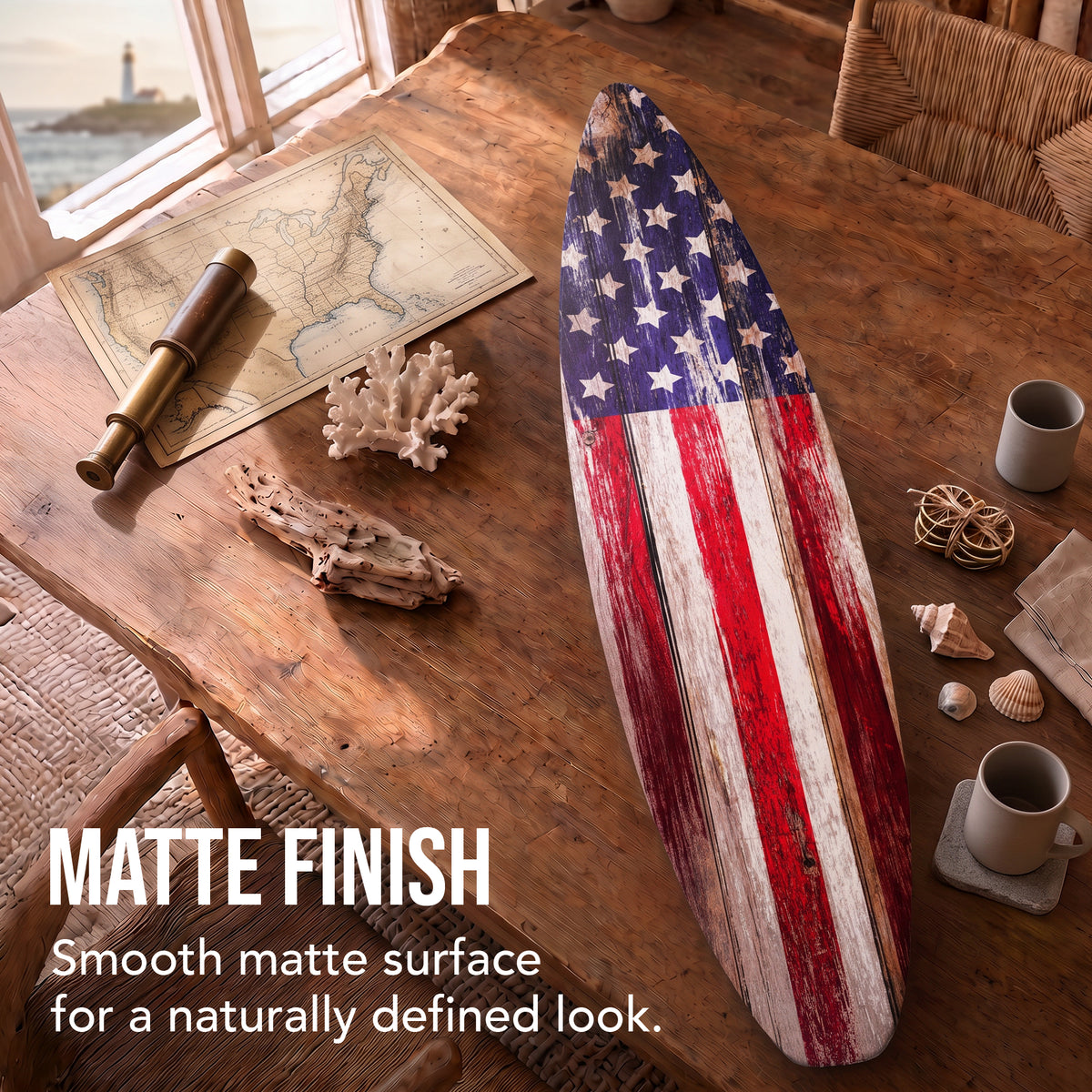 American Flag Surfboard Plaque Wall Decor - 60"x15"