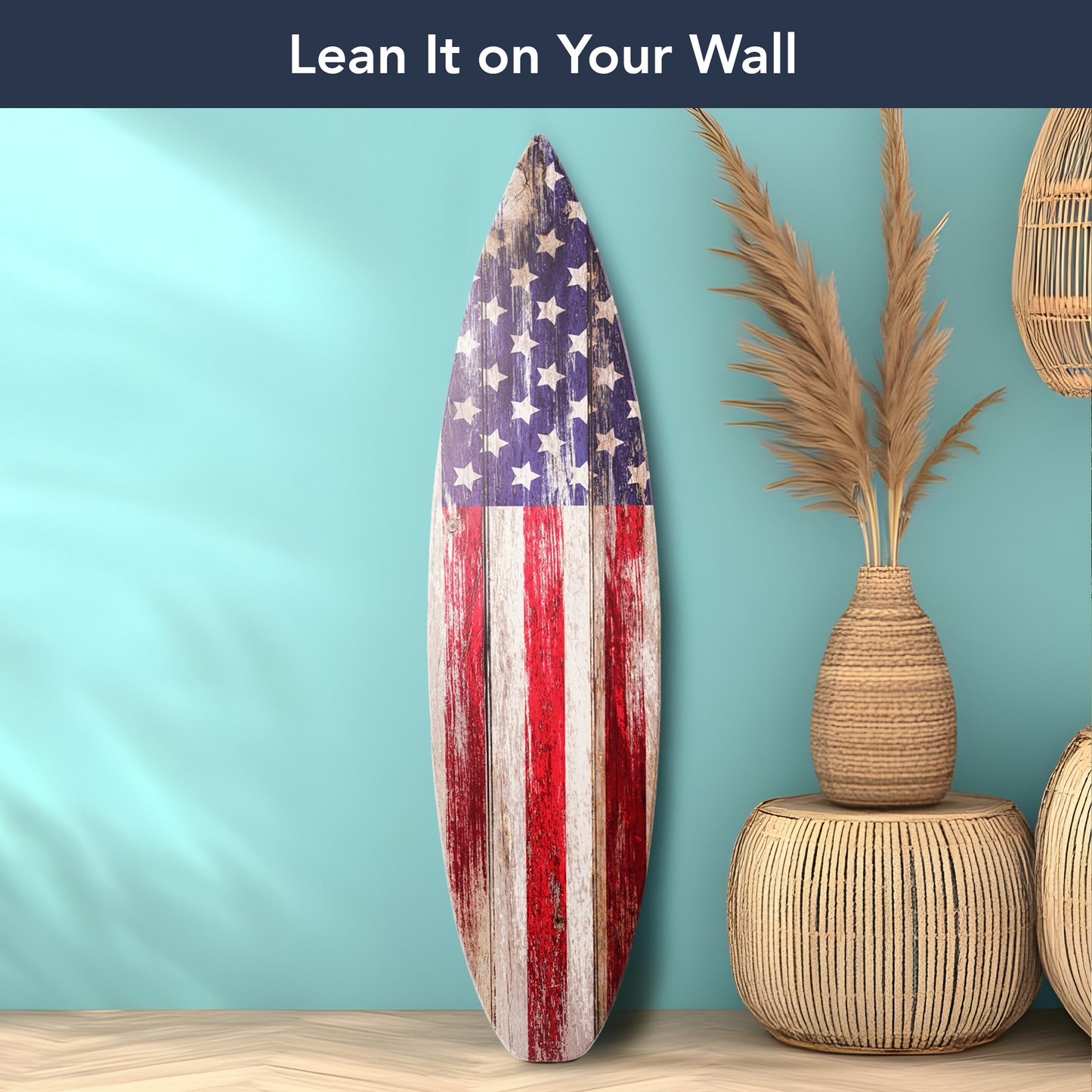 American Flag Surfboard Plaque Wall Decor - 60"x15"