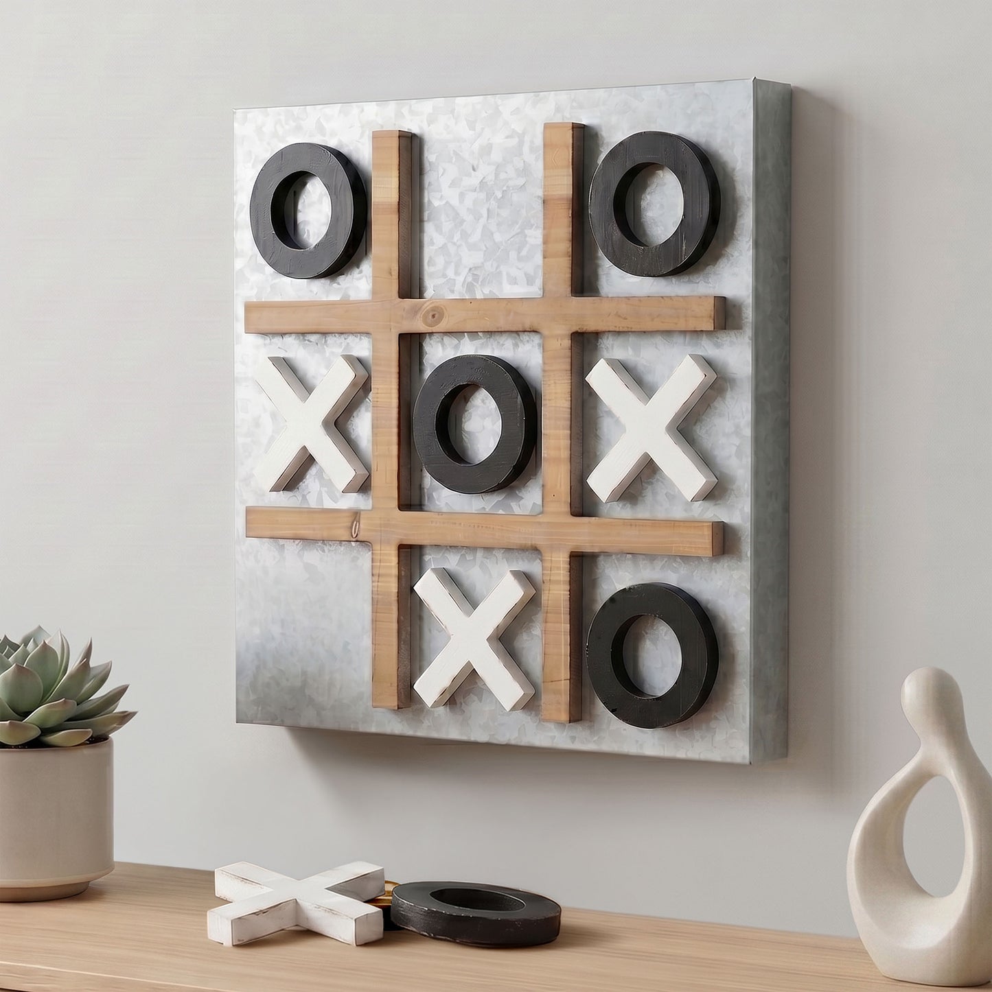 Magnetic Tic Tac Toe Wall Game Board - Black & White (15" x 15")