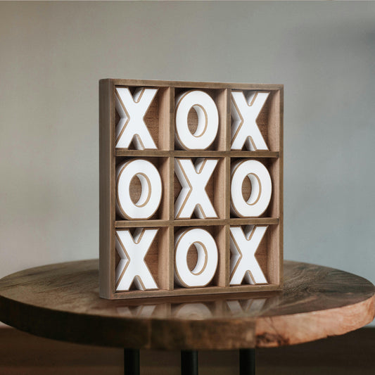 Wood Tic Tac Toe Game Board Tabletop Decor (11.8" x 11.8")