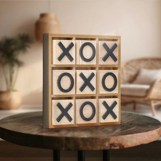 Wood Tic Tac Toe Game Board Tabletop Decor (9" x 9")