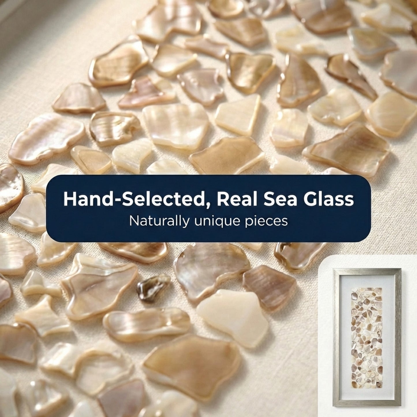 Handcrafted Neutral Seashell Mosaic Panel Wall Art Decor with Champagne Frame - 2 Piece Set