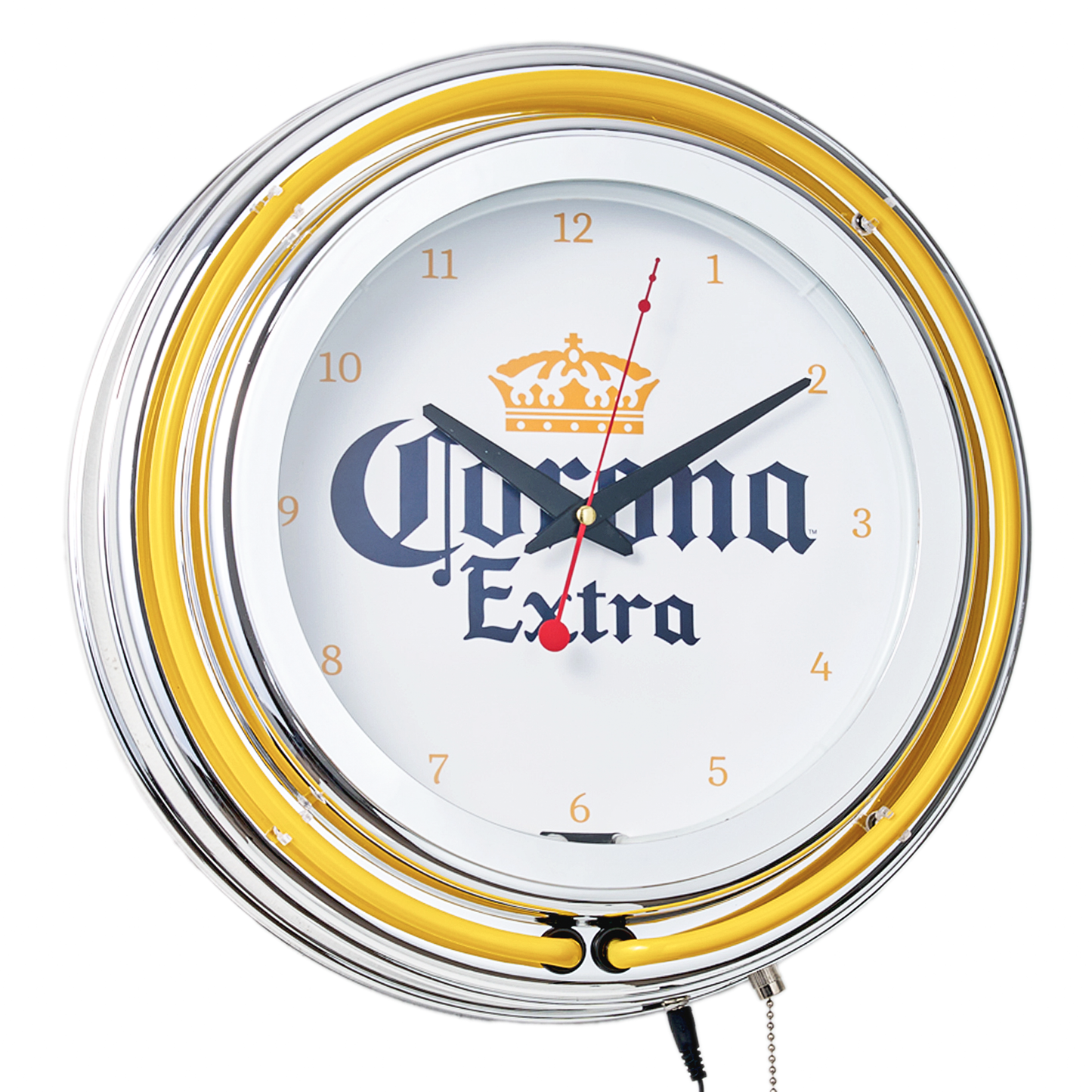Corona Retro Round Neon Wall Analog Clock with Pull Chain - 14.5"