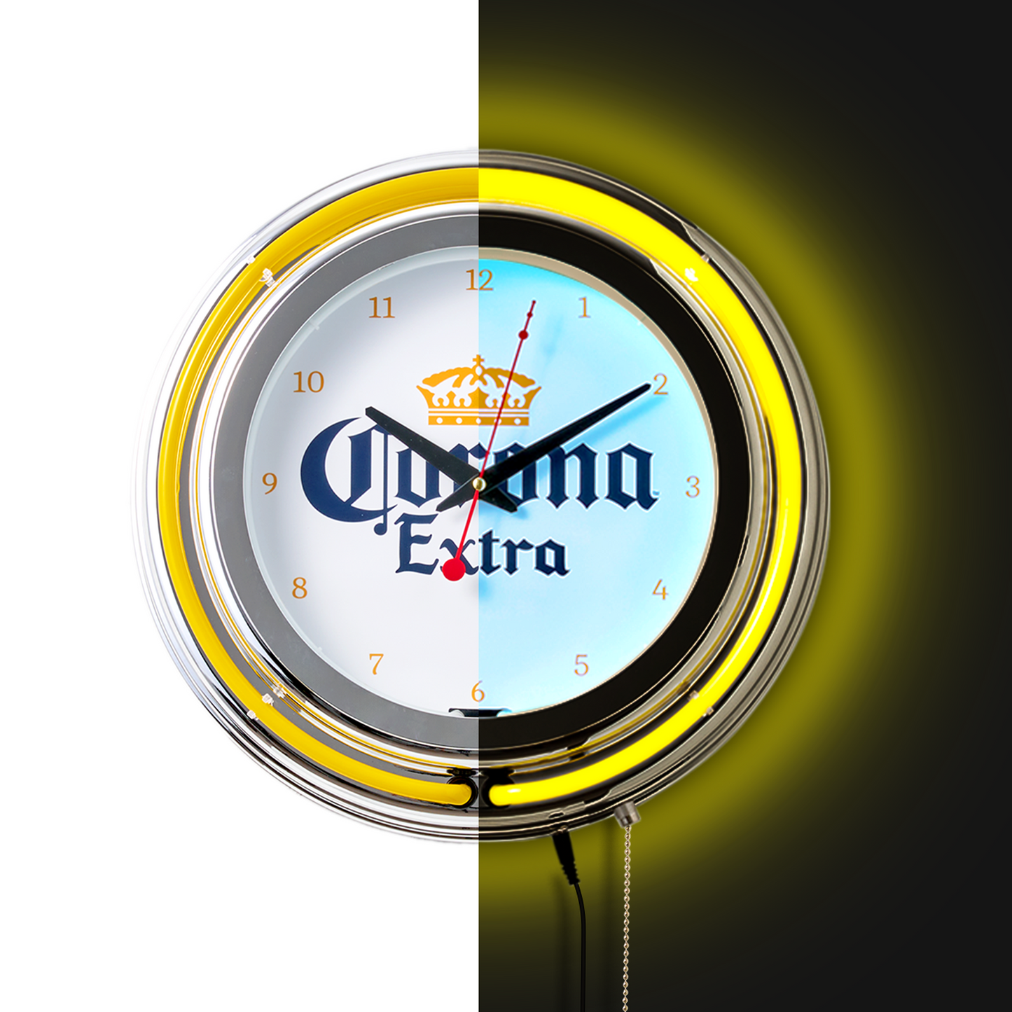 Corona Retro Round Neon Wall Analog Clock with Pull Chain - 14.5"