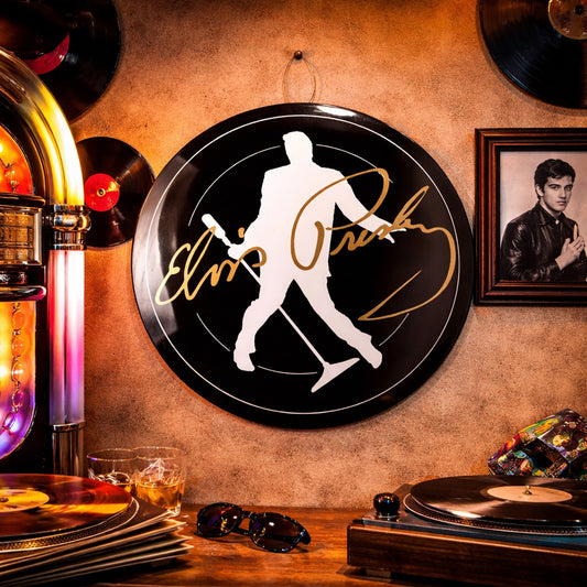 Elvis Presley Silhouette Signature Dome Metal Sign - 15.5"