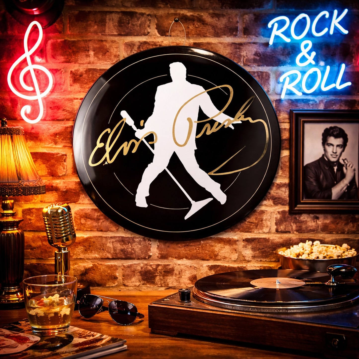 Elvis Presley Silhouette Signature Dome Metal Sign - 15.5"