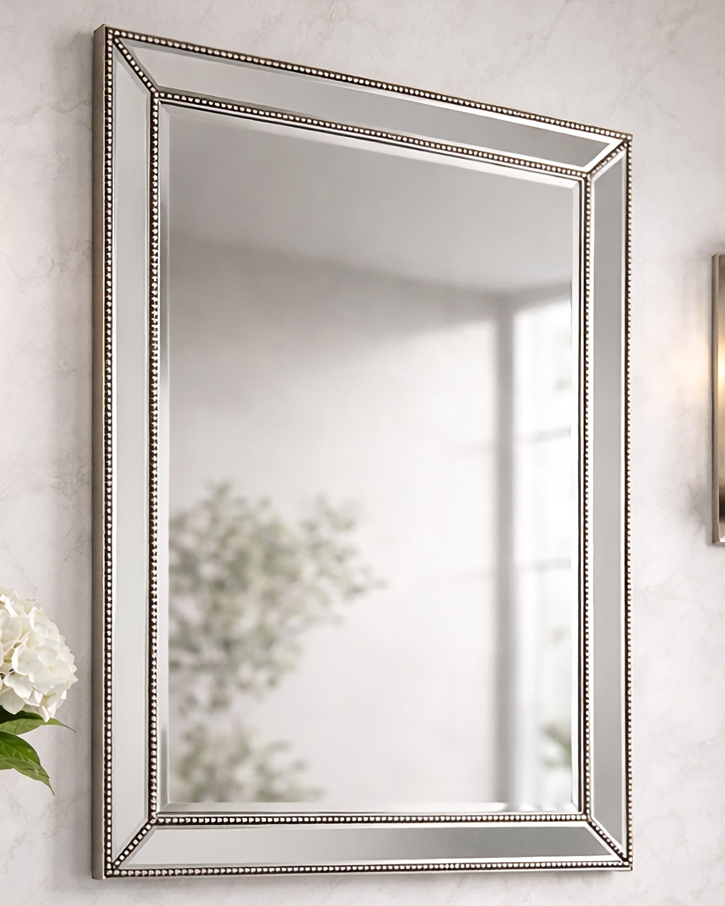 Metro Beaded Beveled Glass Vanity Wall Mirror