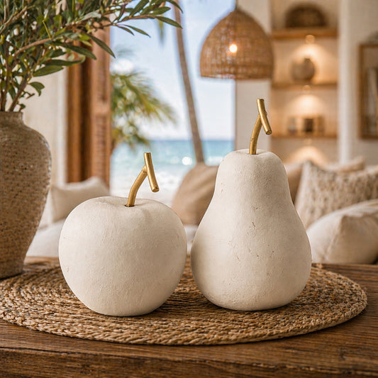 Resin Apple And Pear Fruit Tabletop Decor, Set Of 2