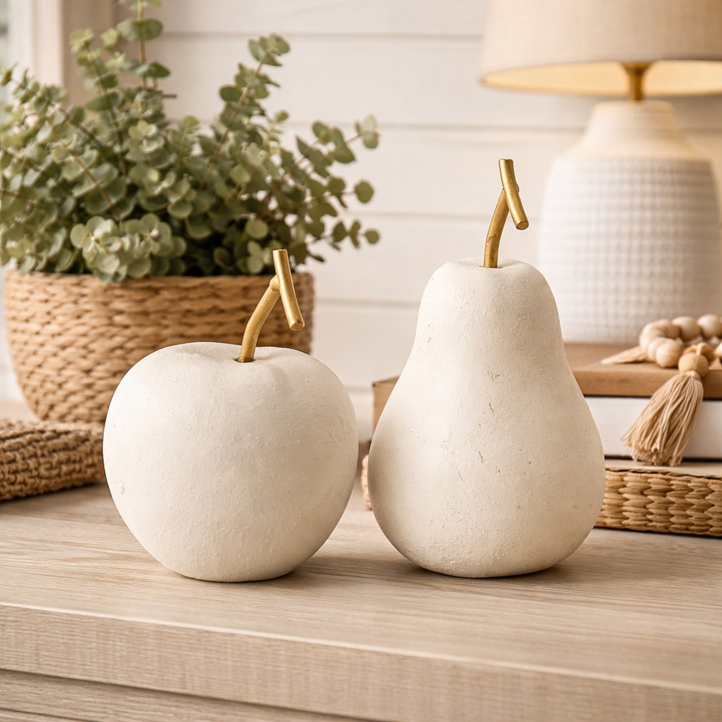 Resin Apple And Pear Fruit Tabletop Decor, Set Of 2