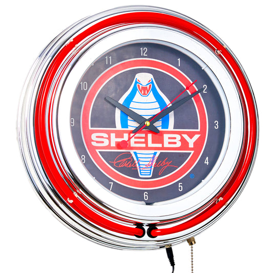 Shelby Retro Round Neon Wall Analog Clock with Pull Chain - 14.5"