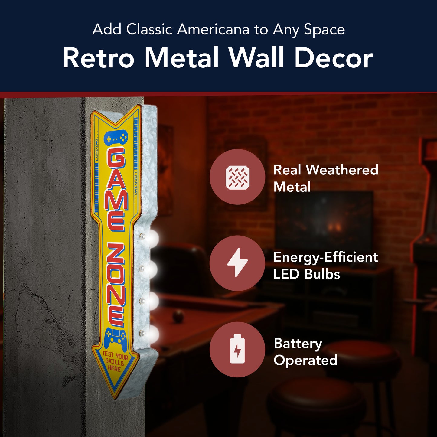 Retro Game Zone Off the Wall LED Marquee Sign, Yellow - 25" H