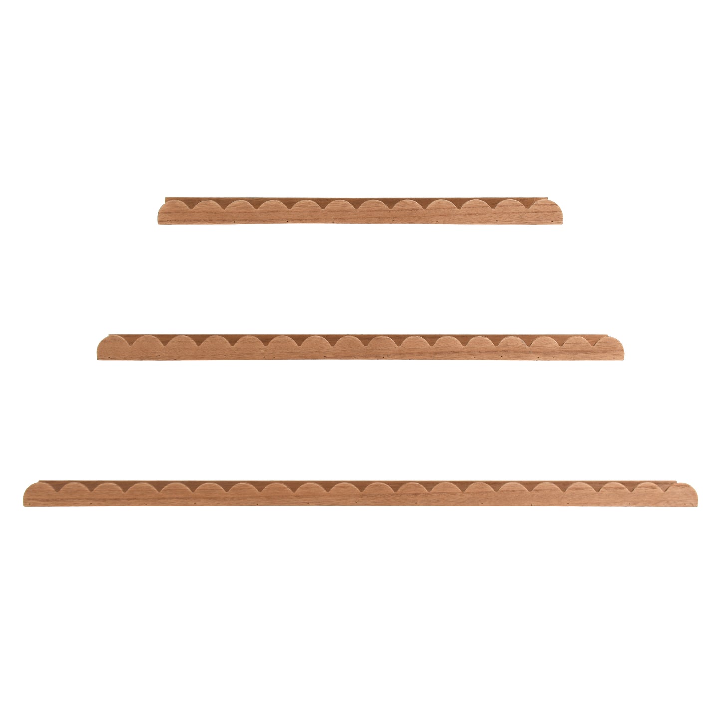 Walnut Scallop Wood Floating Wall Shelf Set of 3