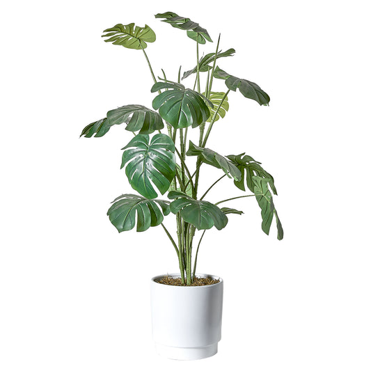 Artificial Monstera Tree in White Ceramic Pot with Pedestal - 48" - Botanica Home ™
