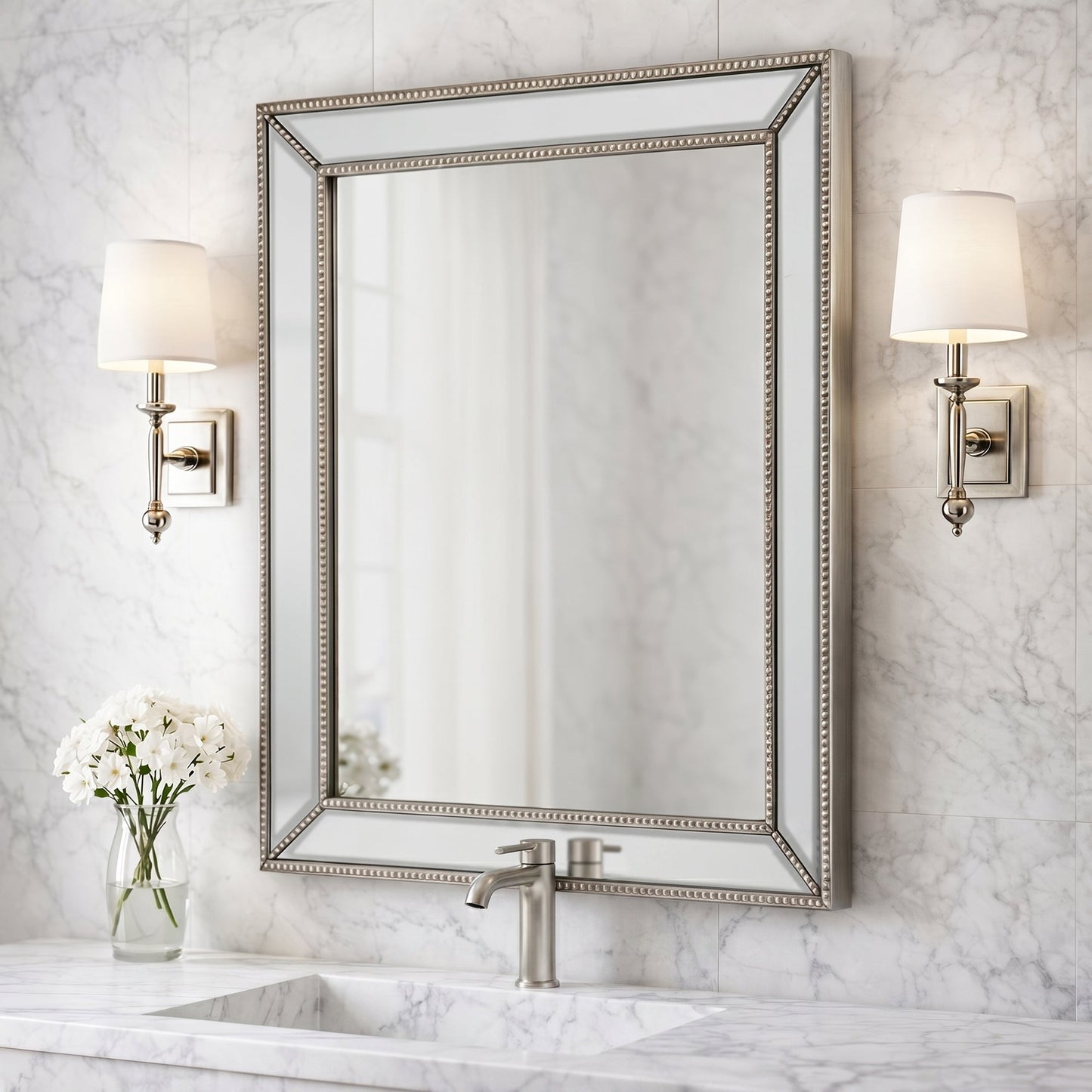 Metro Beaded Beveled Glass Vanity Wall Mirror