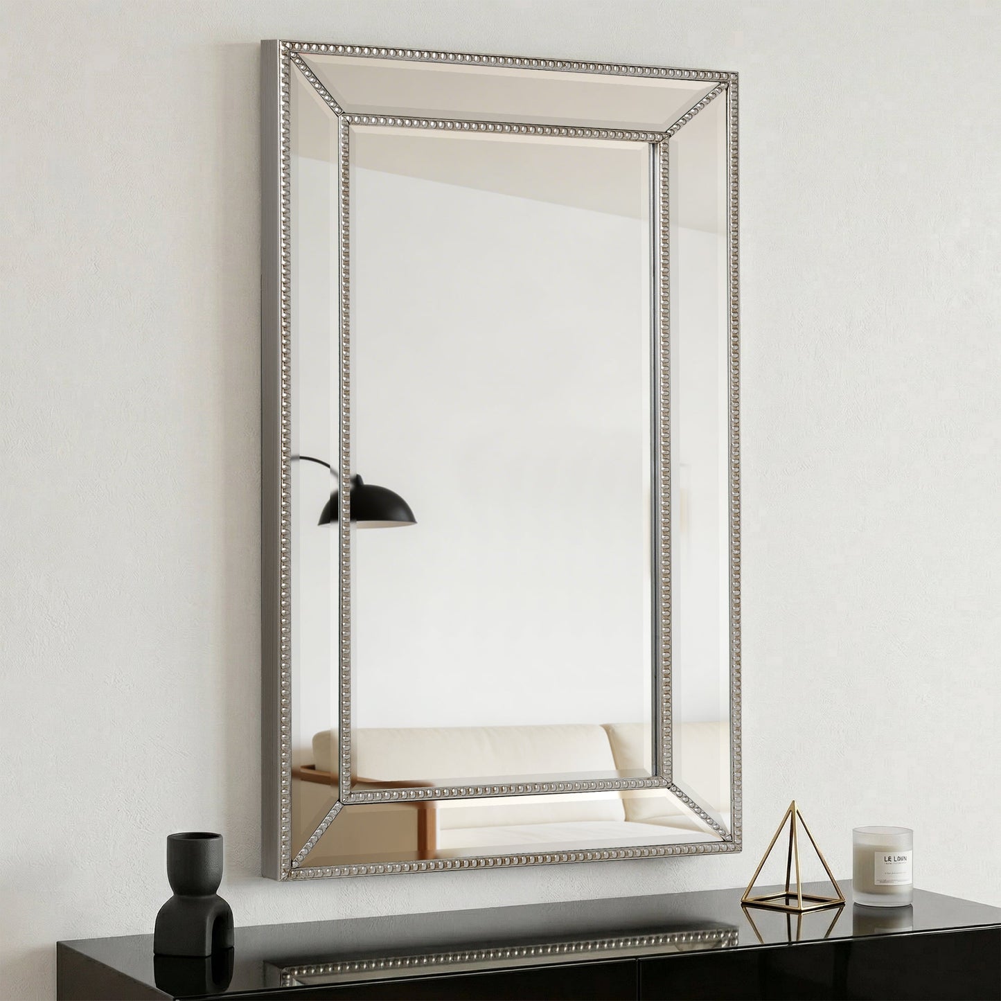 Metro Beaded Beveled Glass Vanity Wall Mirror