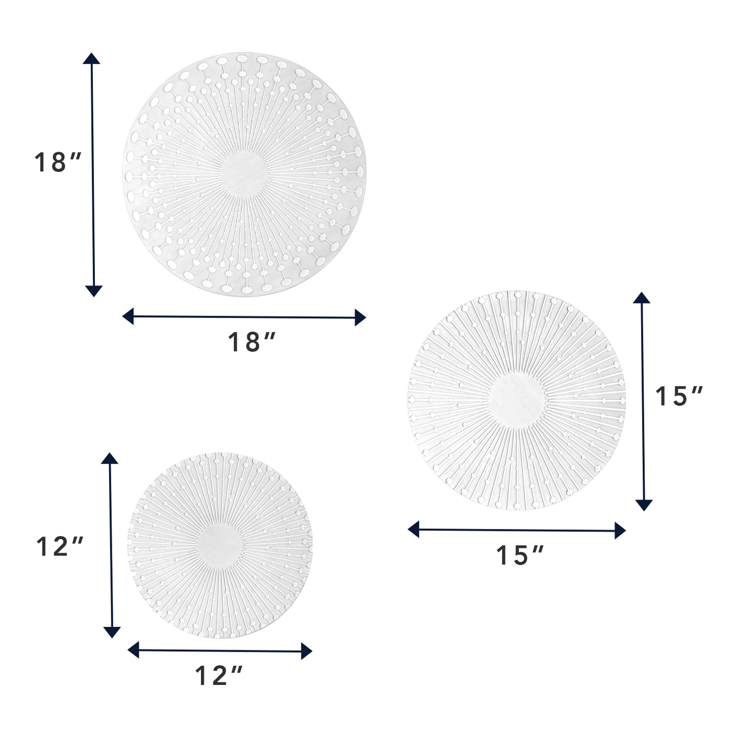 White Sunburst Carved Wall Plaques - 3 Piece Set