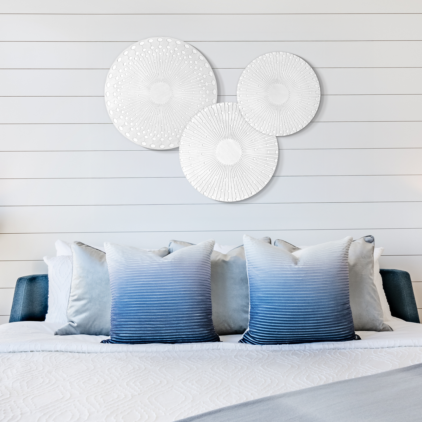 White Sunburst Carved Wall Plaques - 3 Piece Set