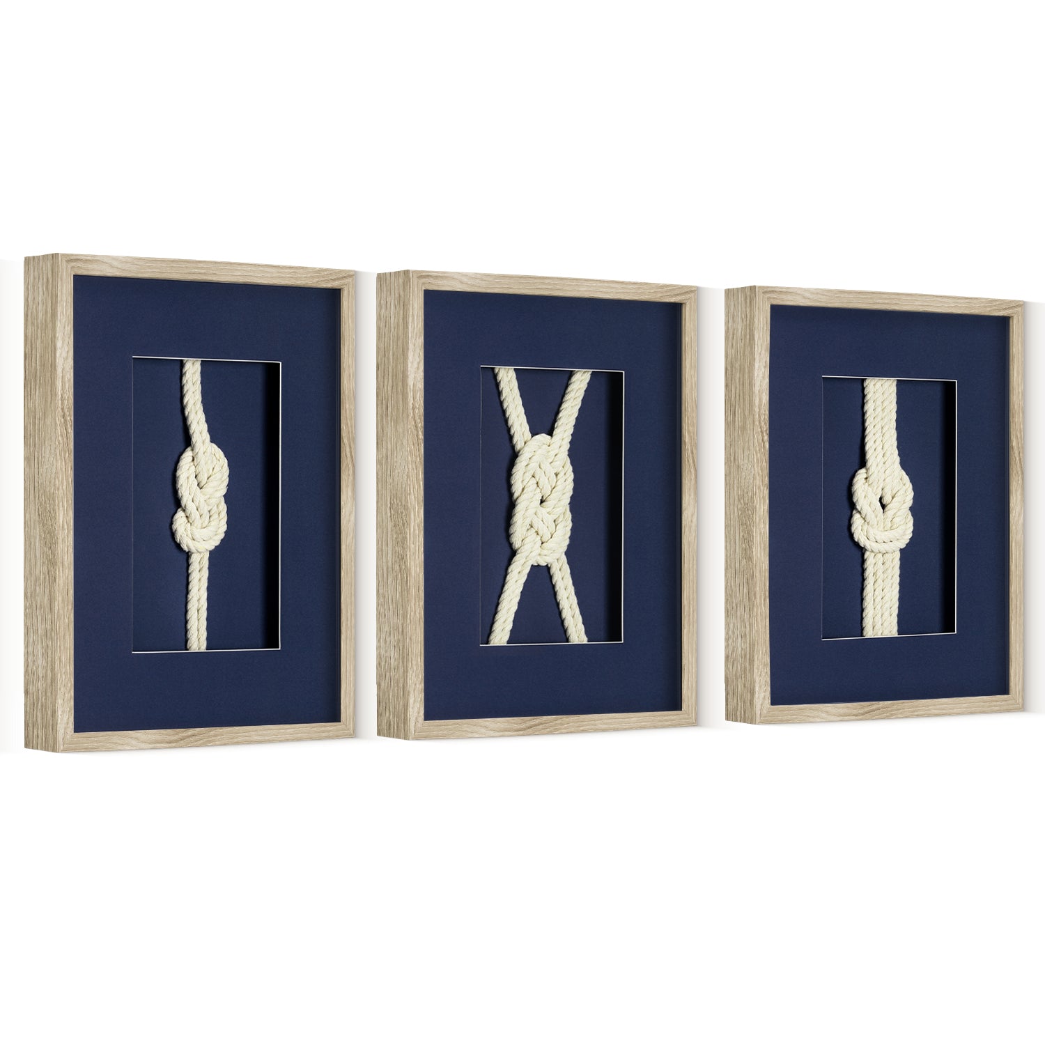 Nautical Rope Knot 3-Piece Framed Wall Art Decor Set - Navy Blue
