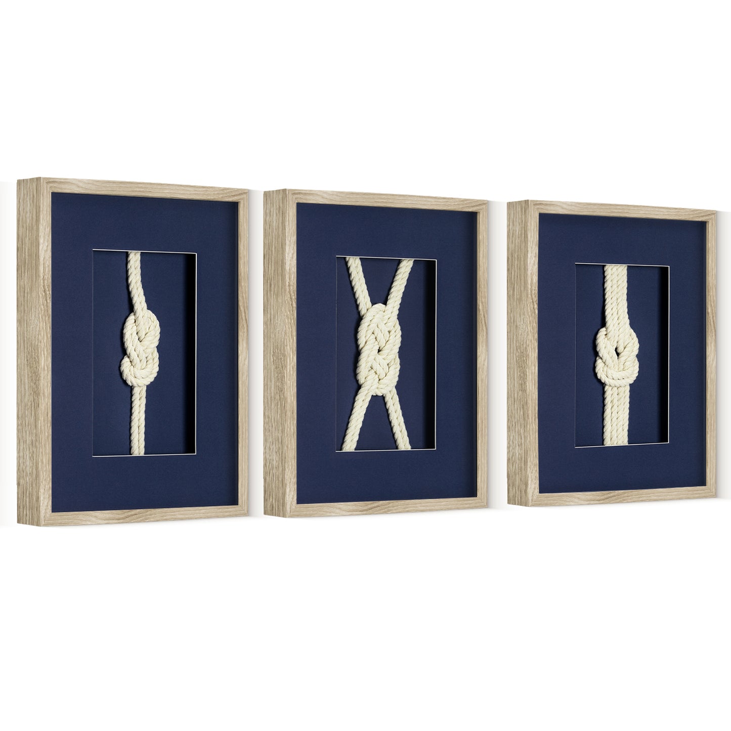 Nautical Rope Knot 3-Piece Framed Wall Art Decor Set - Navy Blue