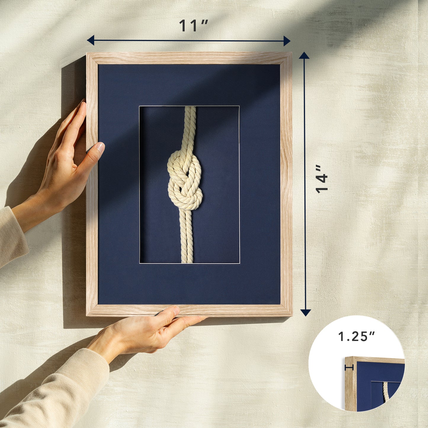 Nautical Rope Knot 3-Piece Framed Wall Art Decor Set - Navy Blue