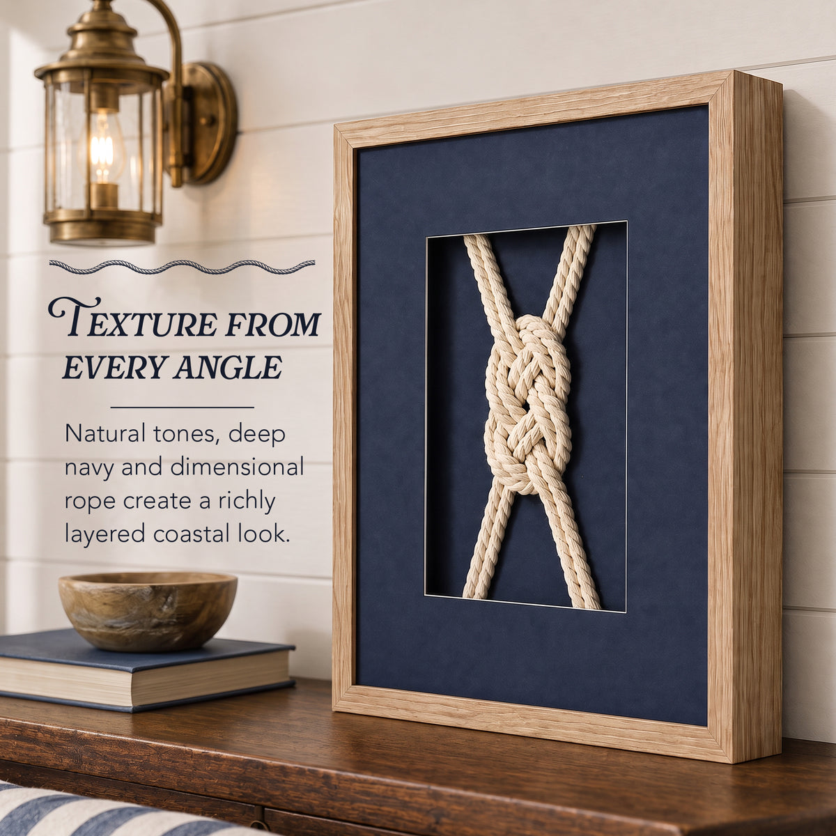 Nautical Rope Knot 3-Piece Framed Wall Art Decor Set - Navy Blue