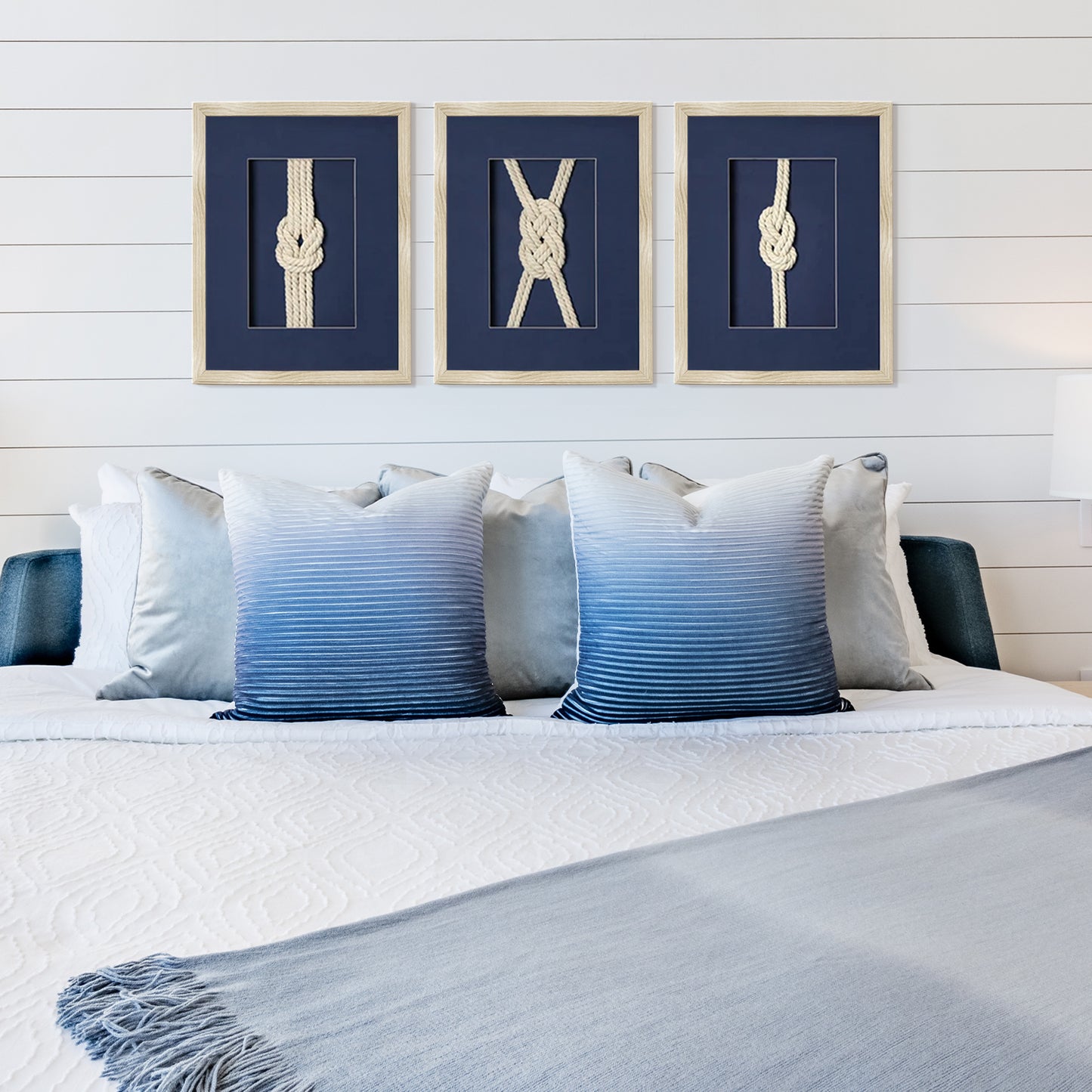 Nautical Rope Knot 3-Piece Framed Wall Art Decor Set - Navy Blue