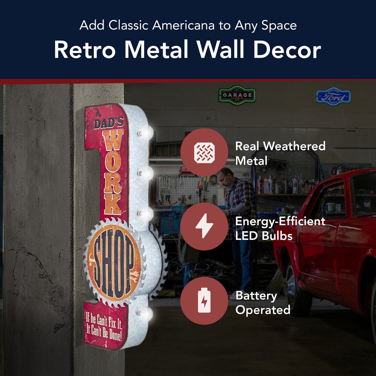 Metal LED Dad's Workshop If he can't fix it Marquee Sign