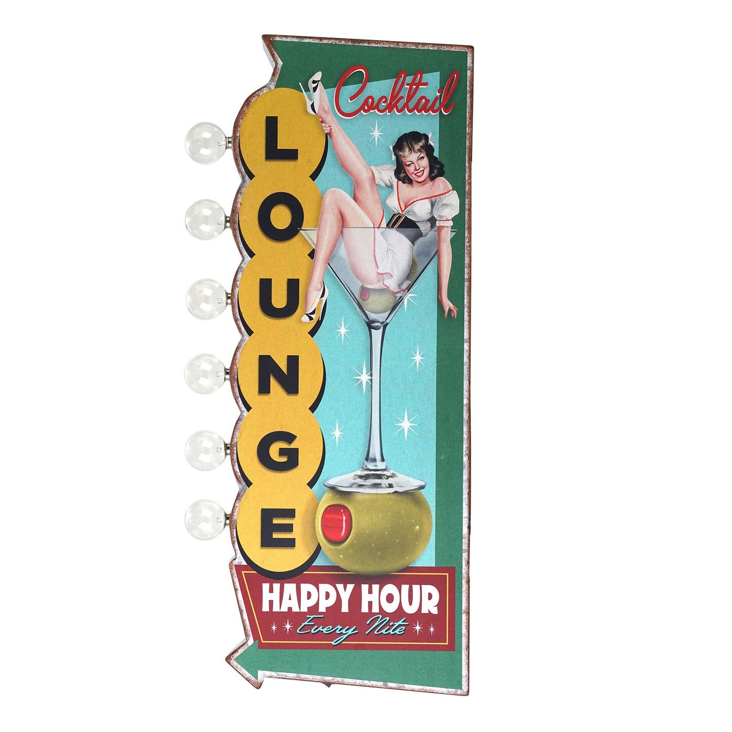 Metal LED Cocktail Lounge Happy Hour Every Nite Marquee Sign