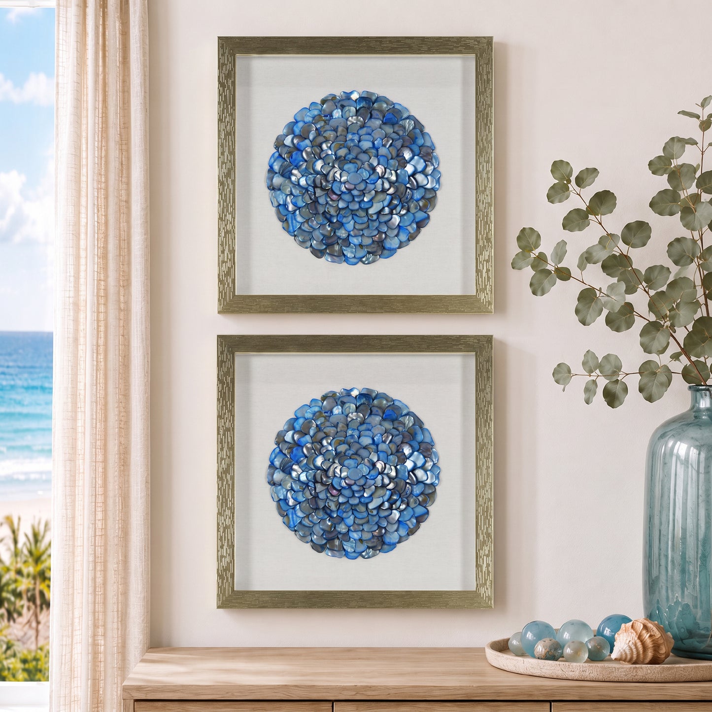 Ocean Blues Framed Seashell Wall Decor