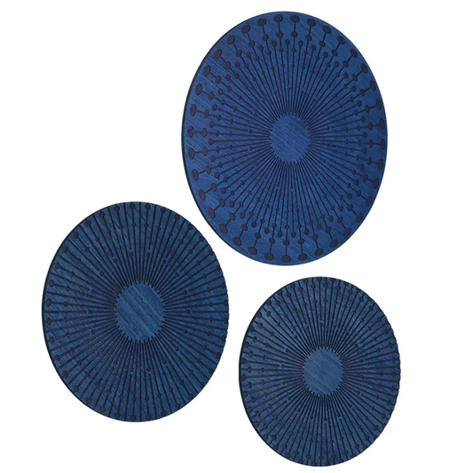 Indigo Sunburst Carved Wall Plaques - 3 Piece Set