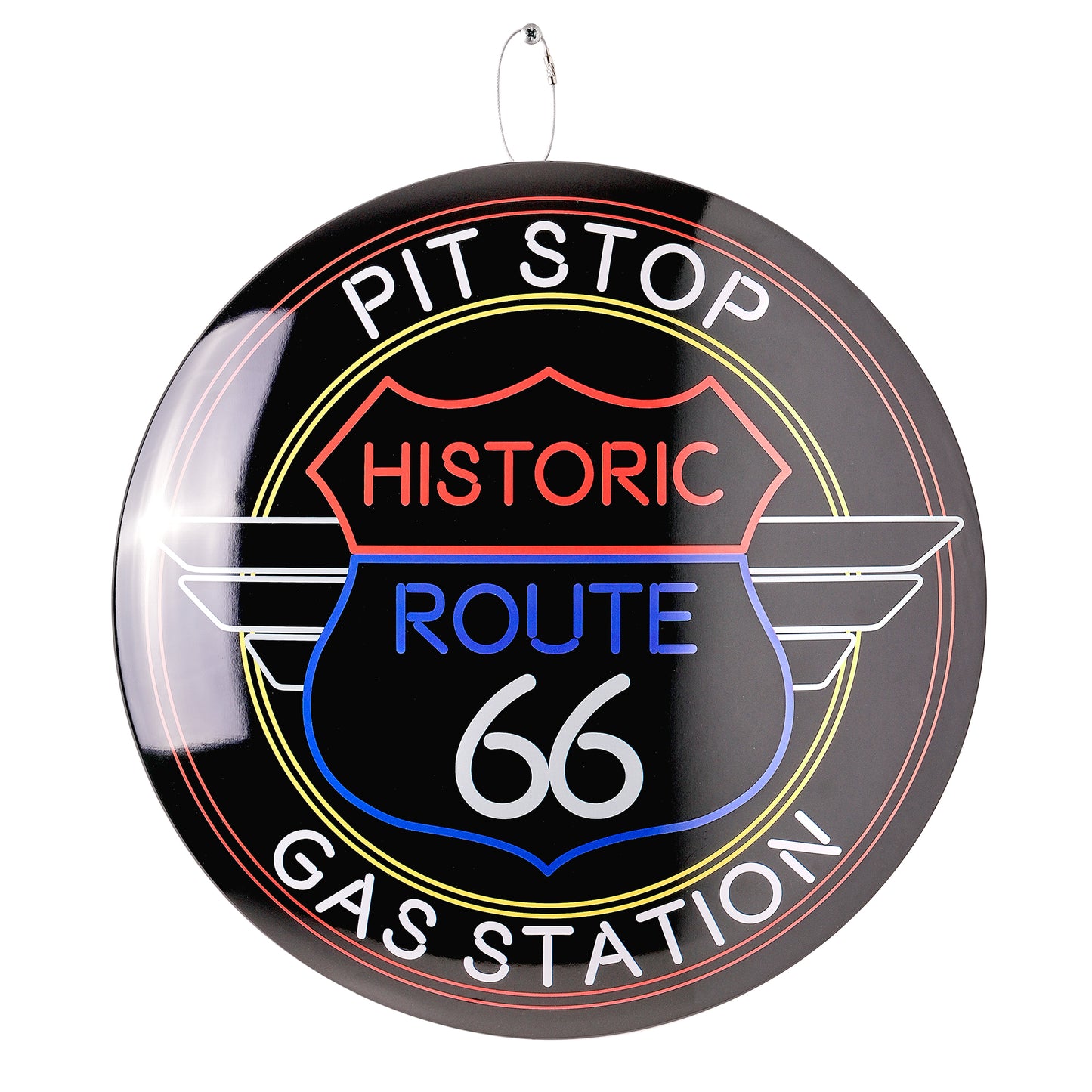 Route 66 Pit Stop Gas Station Round Dome Metal Sign - 15"