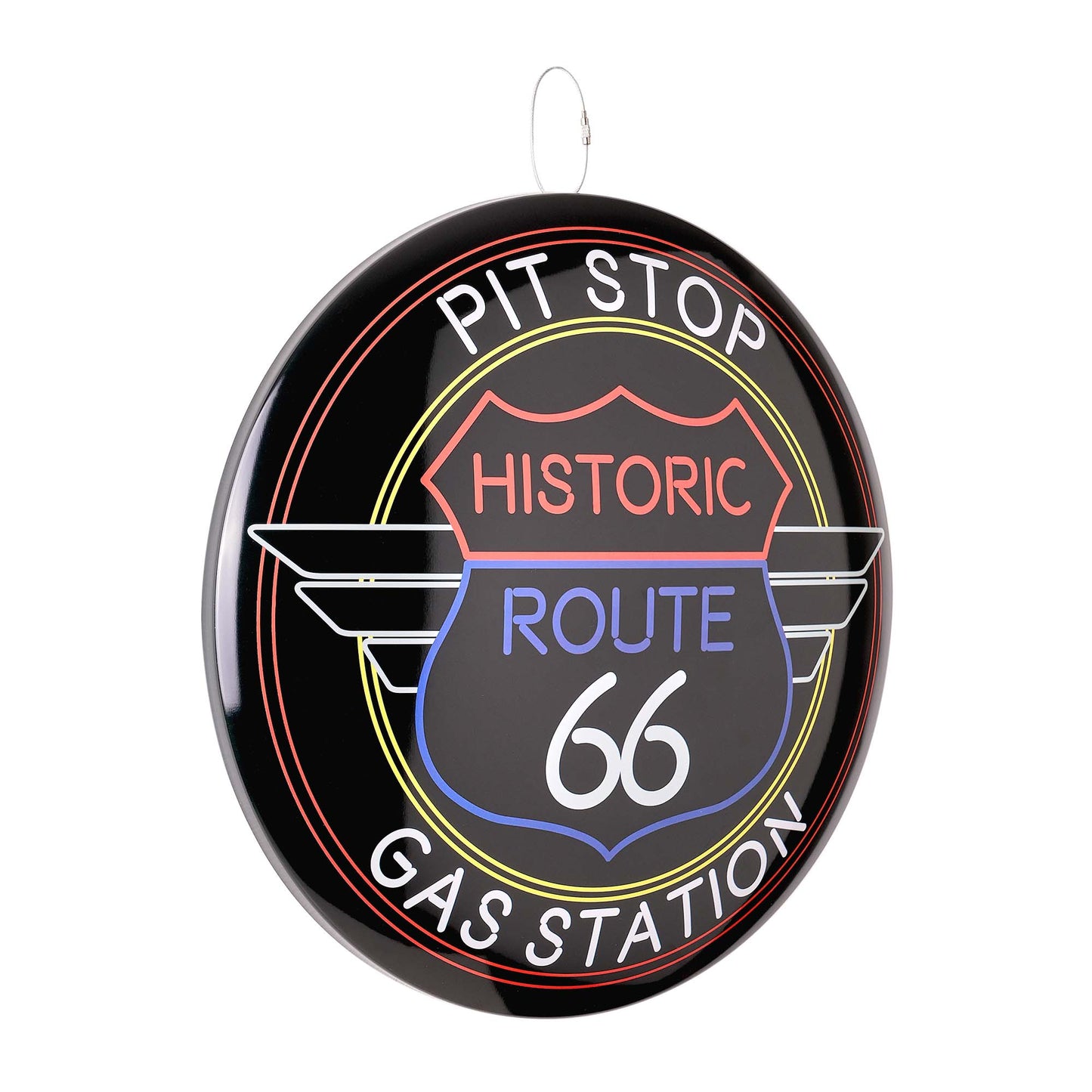 Route 66 Pit Stop Gas Station Round Dome Metal Sign - 15"