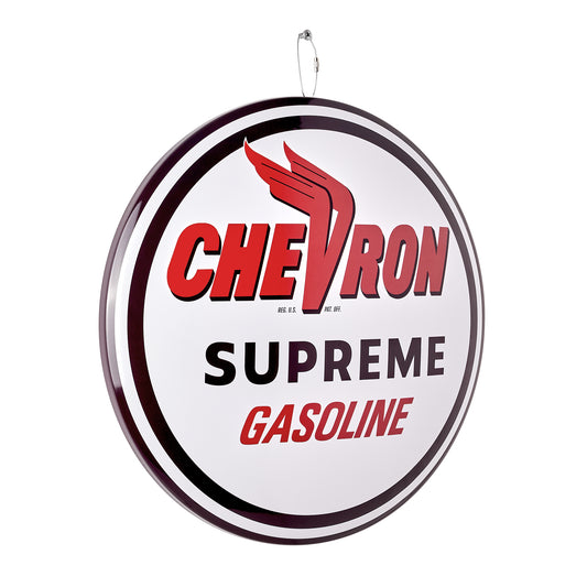 Chevron Supreme Gasoline Round Dome Metal Sign - 15"