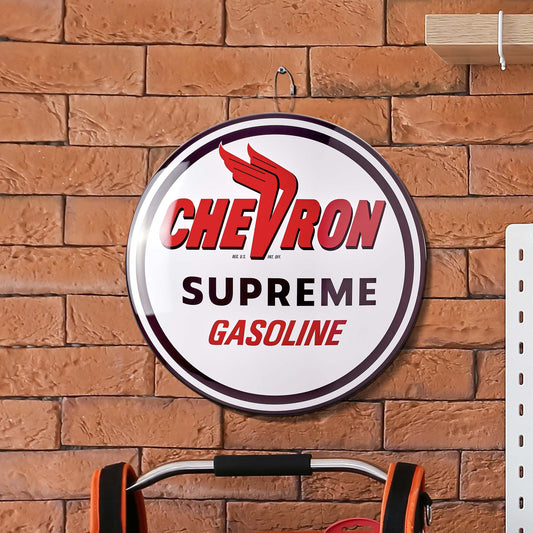 Chevron Supreme Gasoline Round Dome Metal Sign - 15"