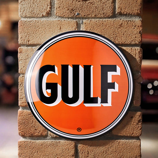 Gulf Vintage Logo Round Dome Metal Sign - 15"