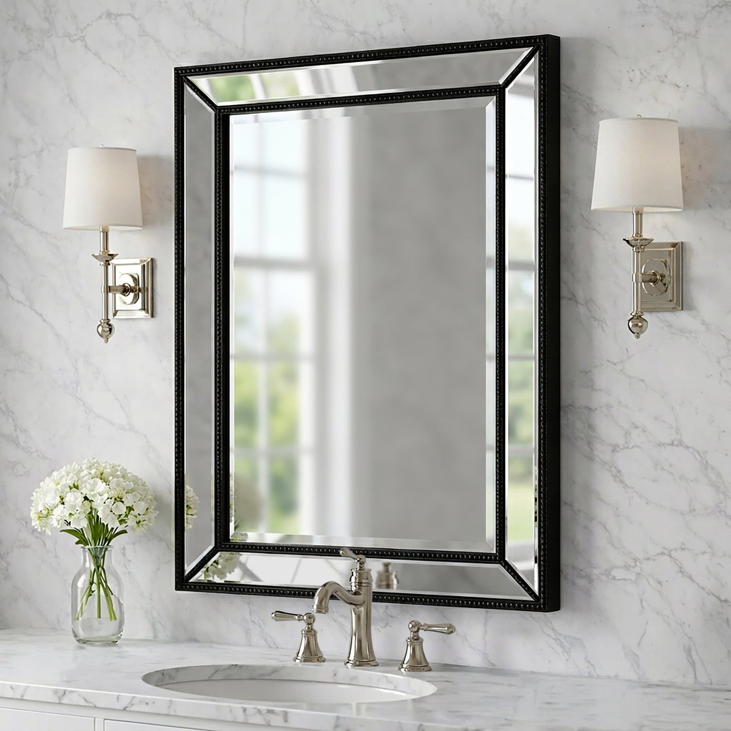 Metro Beaded Beveled Glass Vanity Wall Mirror