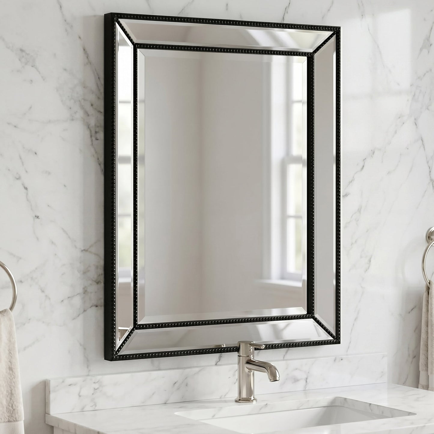 Metro Beaded Beveled Glass Vanity Wall Mirror