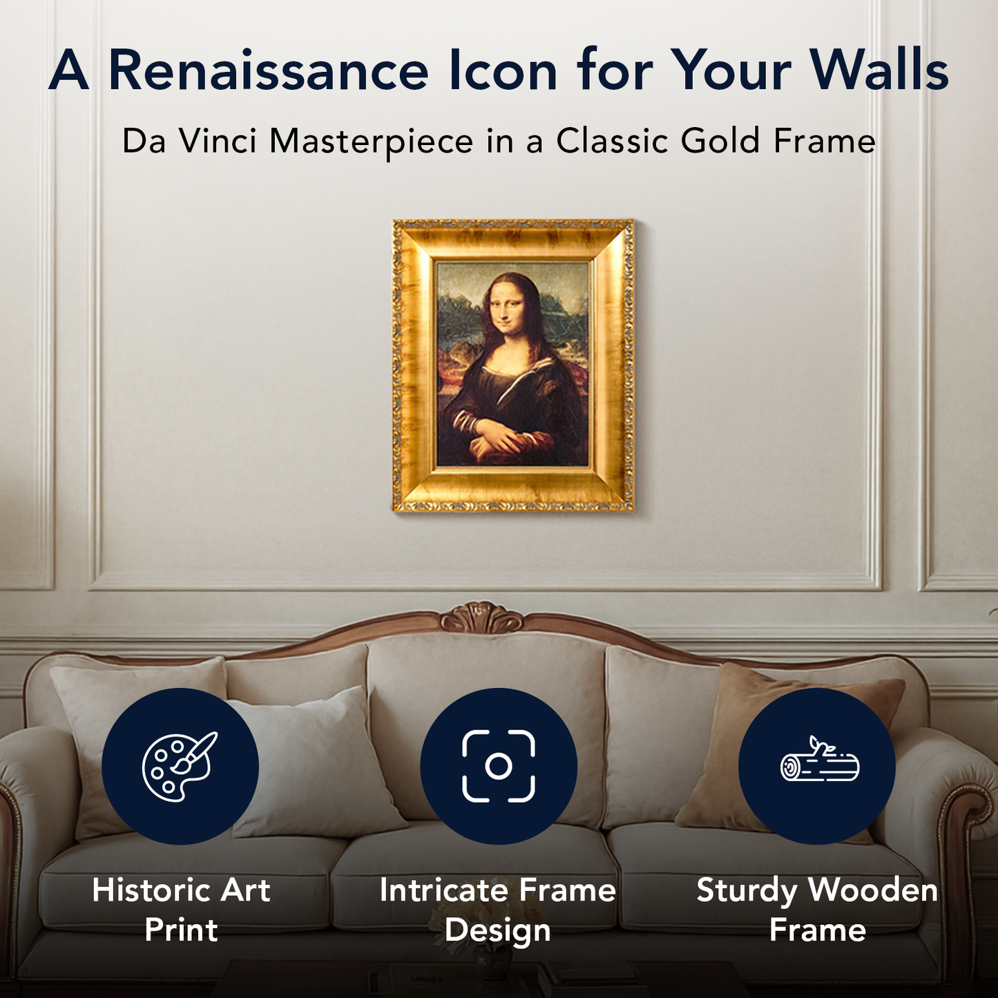 Ornate Framed Mona Lisa Canvas Print by Leonardo da Vinci 18.5" x 22.25"