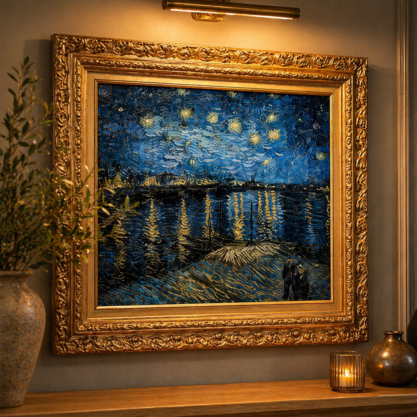 Ornate Framed Starry Night Over the Rhone Canvas Print by Vincent van Gogh 31.75" x 27.62"