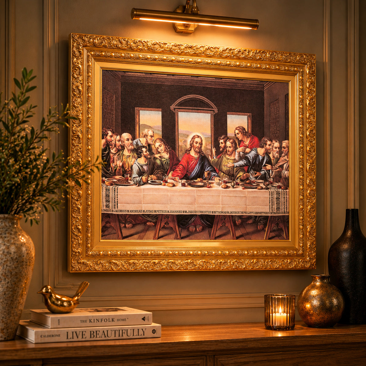 Ornate Framed The Last Supper Canvas Print by Leonardo da Vinci 31.5" x 27.62"