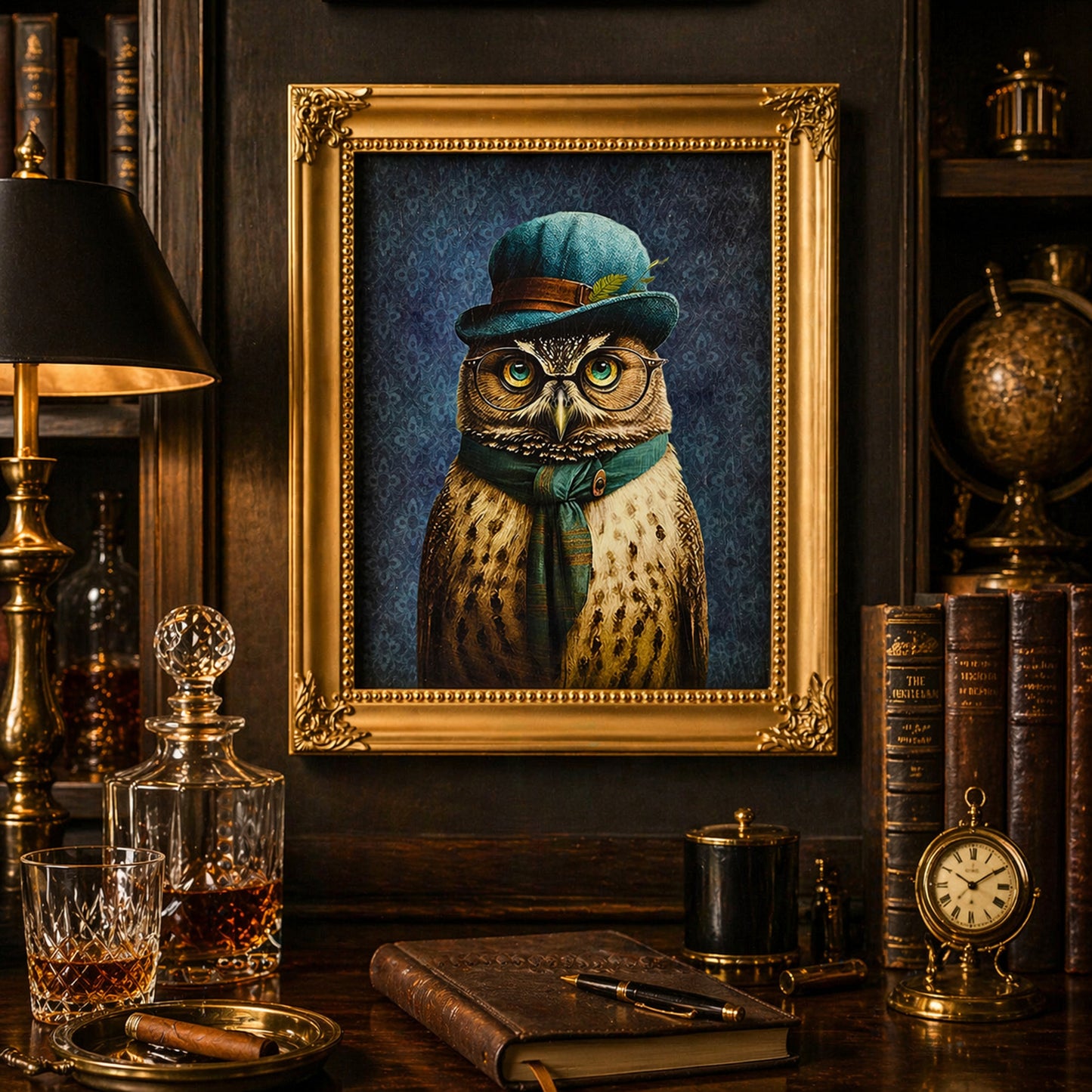 Old Wise Owl Ornate Framed Bar Wall Decor