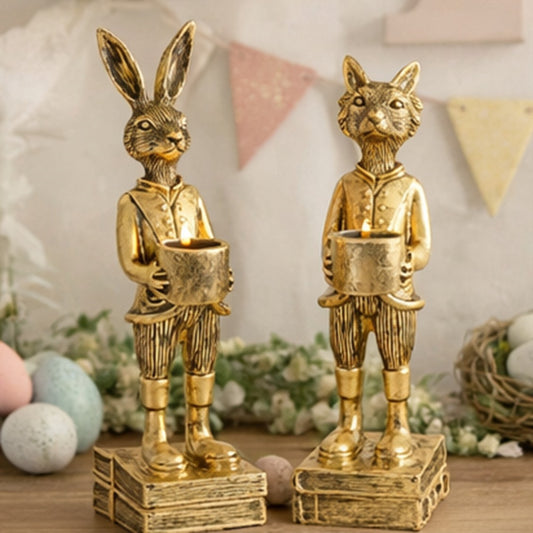 The Fox and Rabbit Gold Resin Tabletop Bar Decor