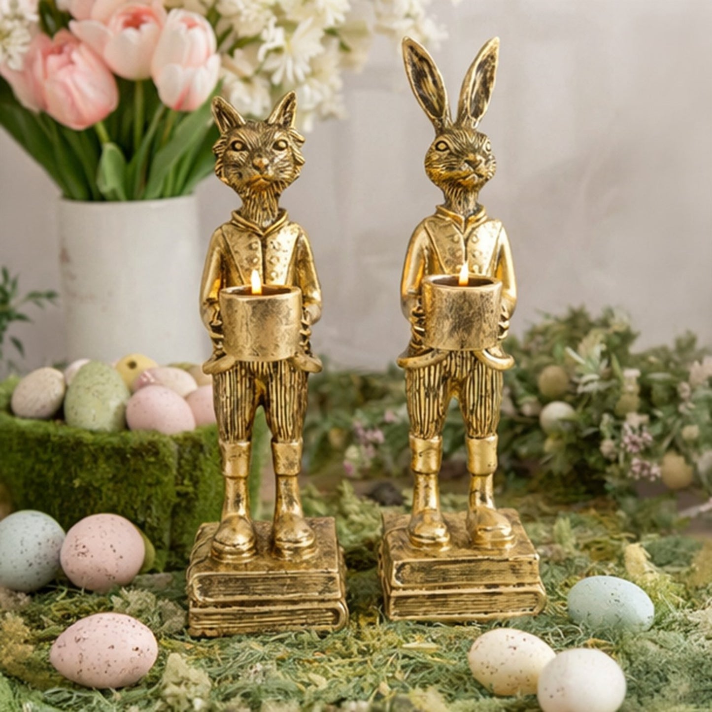 The Fox and Rabbit Gold Resin Tabletop Bar Decor