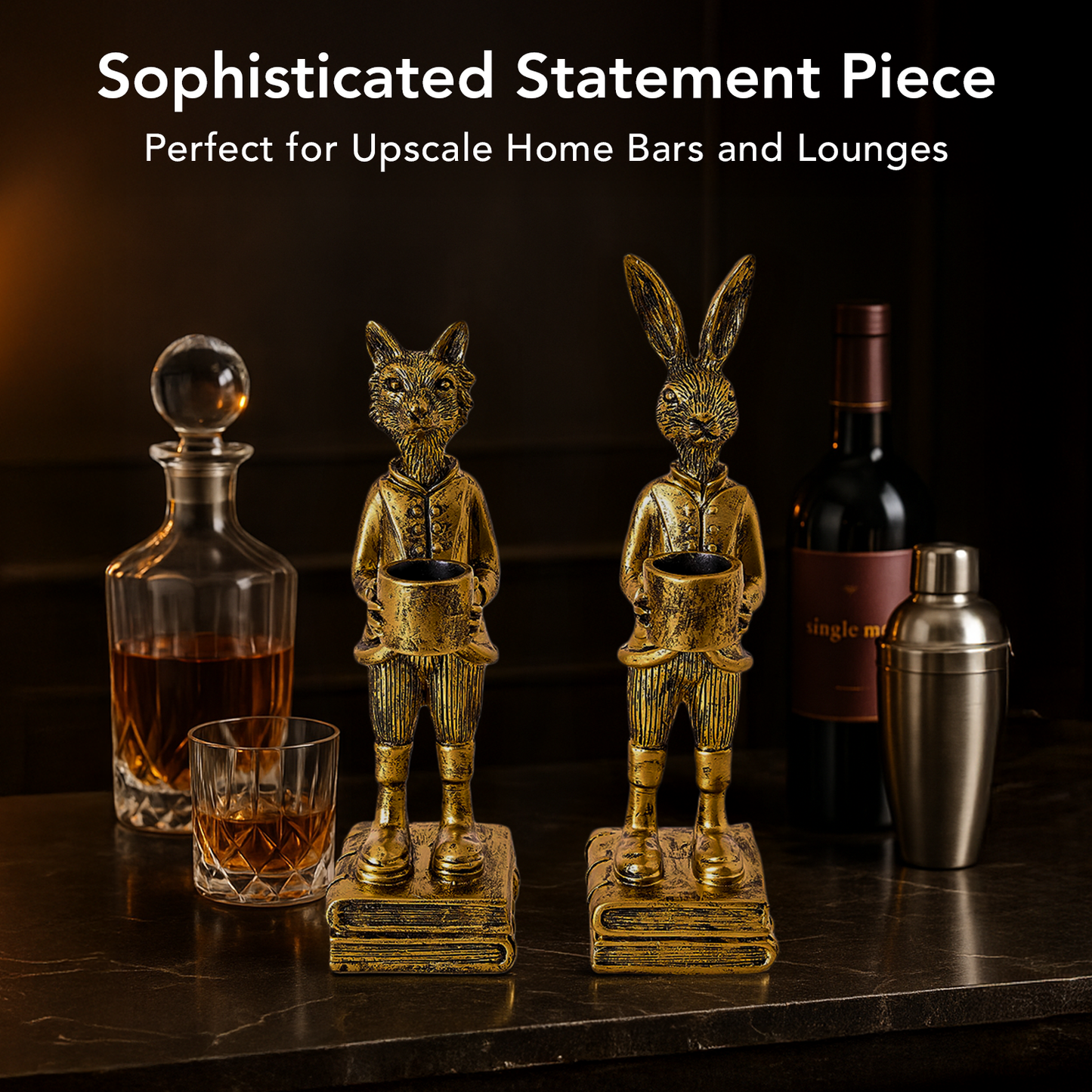 The Fox and Rabbit Gold Resin Tabletop Bar Decor