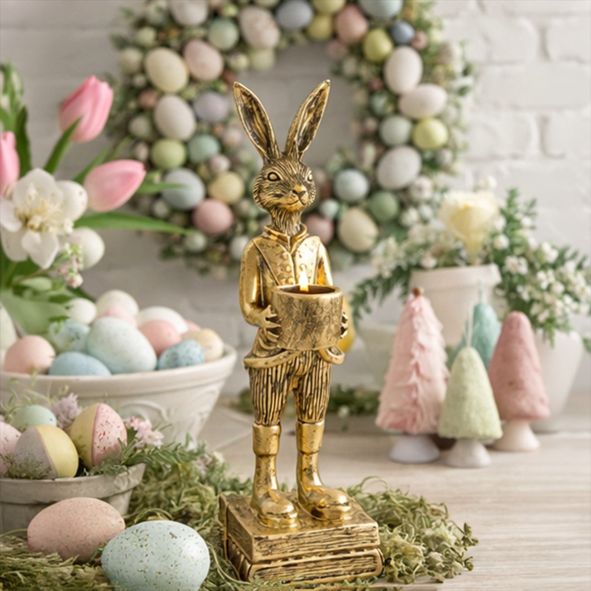 The Fox and Rabbit Gold Resin Tabletop Bar Decor