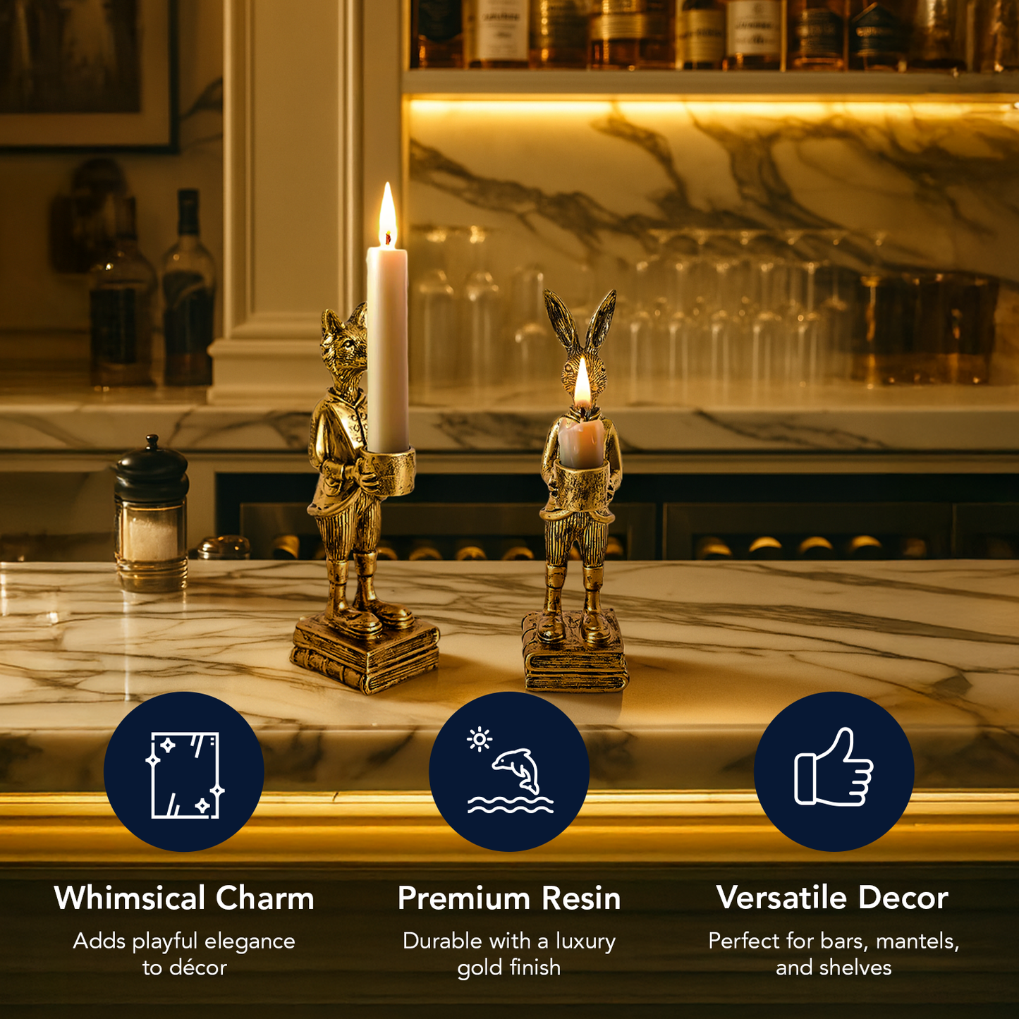 The Fox and Rabbit Gold Resin Tabletop Bar Decor