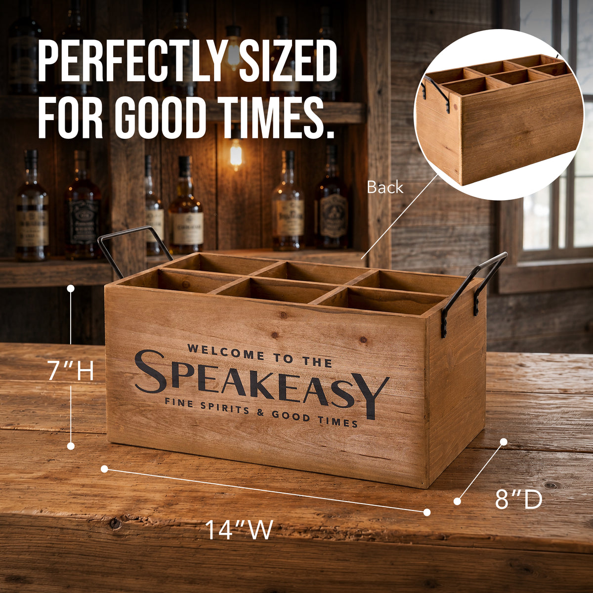 Speakeasy 6-Bottle Wood Crate with Metal Handles